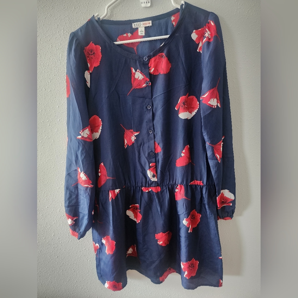 Made for Impulse navy and red floral tunic blouse. Size L
